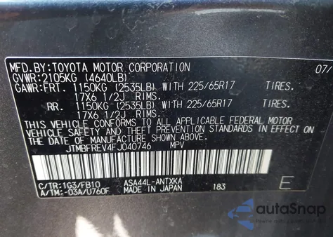 2015 Toyota Rav4 Le z USA, uszkodzony, nr VIN JTMBFREV4FJ040746